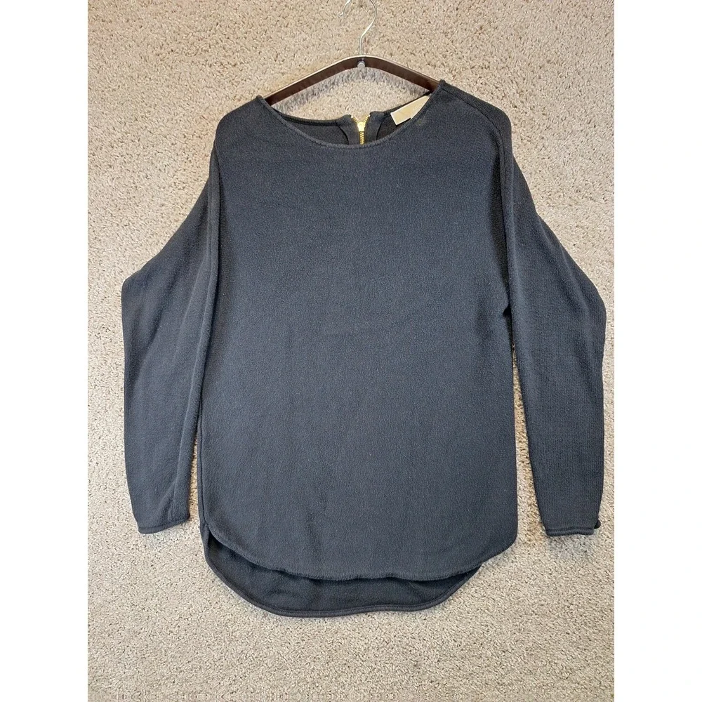 Michael Kors Sweater Womens Medium Black Back Zip Long Sleeve Knit Pullover‎ Top